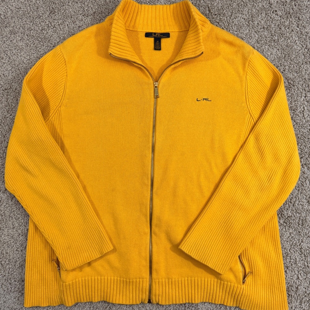 Lauren Ralph Lauren Full Zip Sweater Men 3X Yellow Excellent Ribbed Cotton LRL